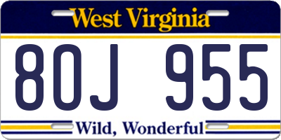 WV license plate 8OJ955