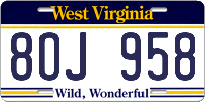 WV license plate 8OJ958