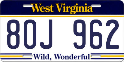 WV license plate 8OJ962