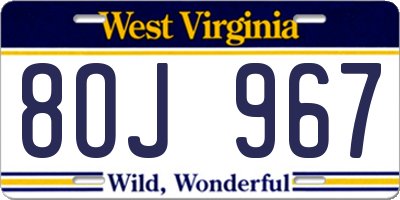 WV license plate 8OJ967