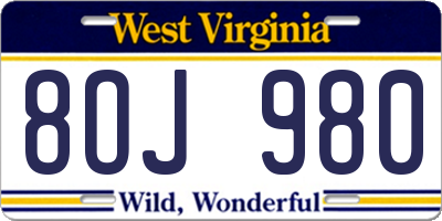WV license plate 8OJ980