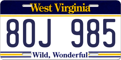 WV license plate 8OJ985