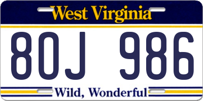 WV license plate 8OJ986