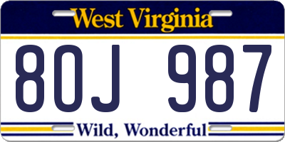 WV license plate 8OJ987