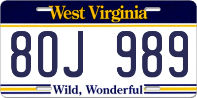 WV license plate 8OJ989