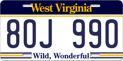 WV license plate 8OJ990