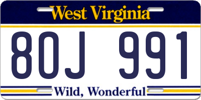 WV license plate 8OJ991