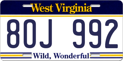WV license plate 8OJ992