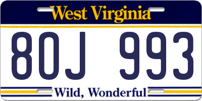 WV license plate 8OJ993