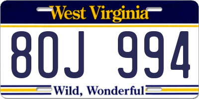 WV license plate 8OJ994