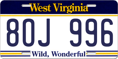 WV license plate 8OJ996