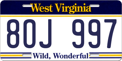 WV license plate 8OJ997