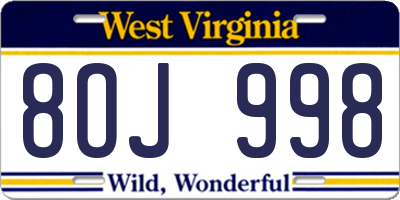 WV license plate 8OJ998