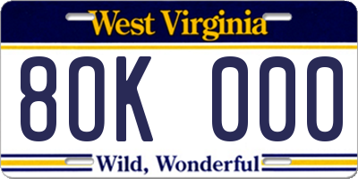 WV license plate 8OK000