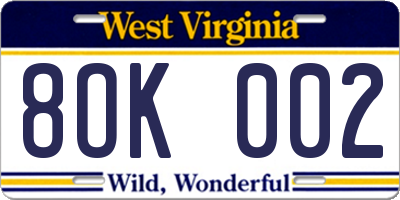 WV license plate 8OK002