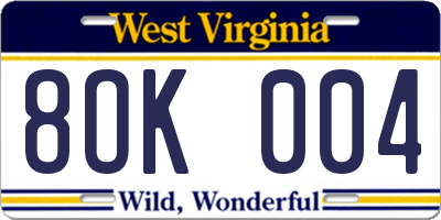 WV license plate 8OK004