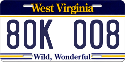 WV license plate 8OK008