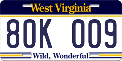 WV license plate 8OK009