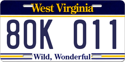 WV license plate 8OK011