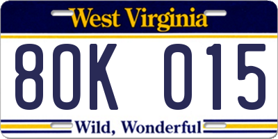 WV license plate 8OK015