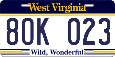 WV license plate 8OK023
