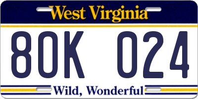 WV license plate 8OK024