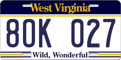 WV license plate 8OK027