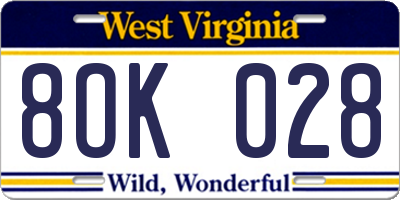 WV license plate 8OK028