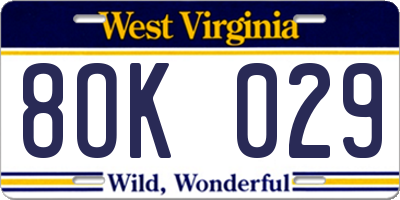 WV license plate 8OK029