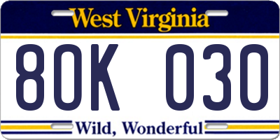 WV license plate 8OK030