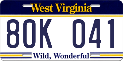 WV license plate 8OK041