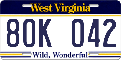 WV license plate 8OK042