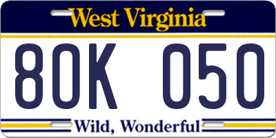 WV license plate 8OK050
