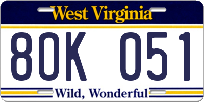 WV license plate 8OK051