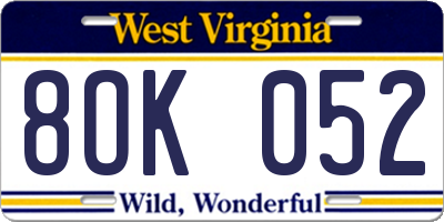 WV license plate 8OK052