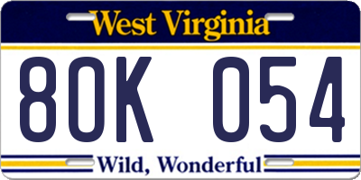 WV license plate 8OK054