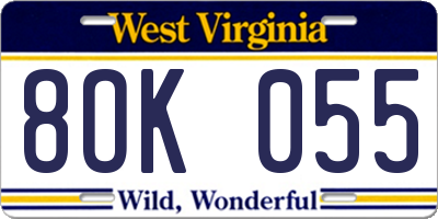 WV license plate 8OK055