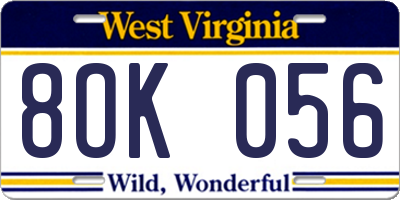 WV license plate 8OK056