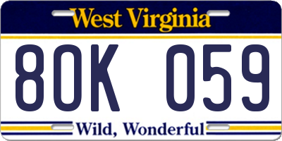 WV license plate 8OK059