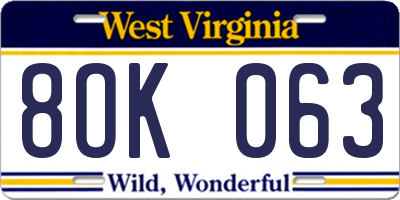 WV license plate 8OK063