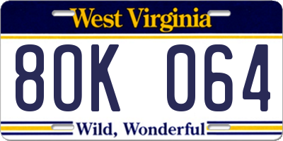 WV license plate 8OK064