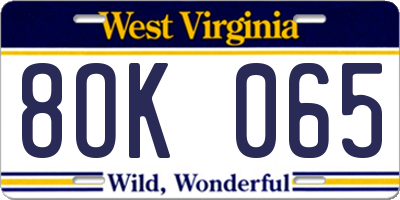WV license plate 8OK065