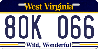WV license plate 8OK066