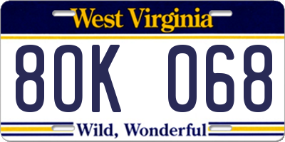 WV license plate 8OK068