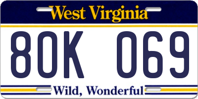 WV license plate 8OK069