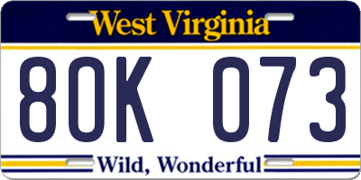 WV license plate 8OK073