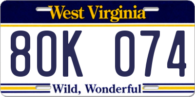 WV license plate 8OK074