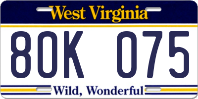 WV license plate 8OK075