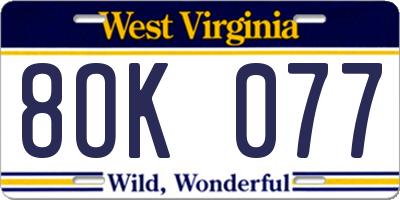 WV license plate 8OK077