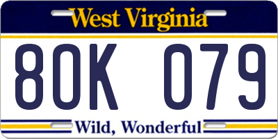 WV license plate 8OK079